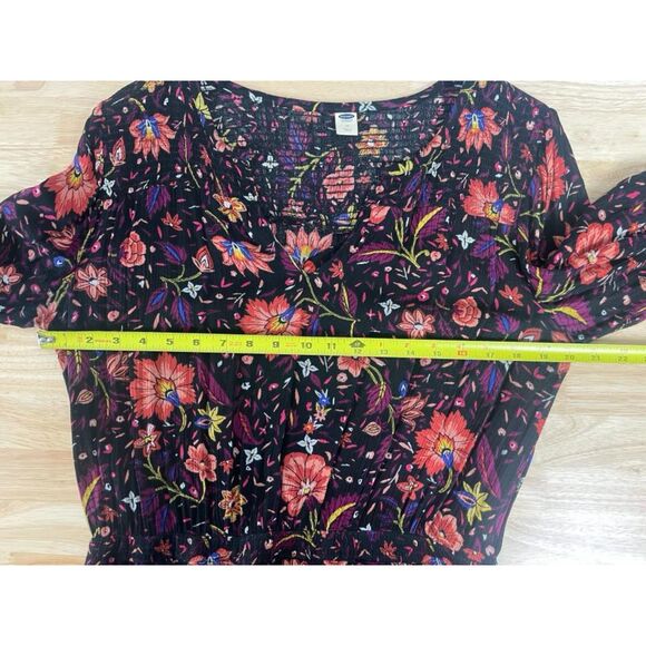 Old Navy Women's Size M Black Red Midi Fit & Flare Dress Floral Smocked-Waist - Picture 7 of 10